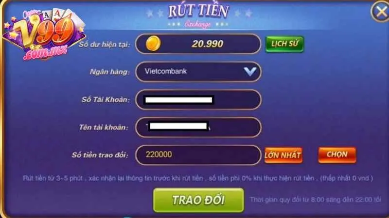 Rút tiền V99 tiện lợi và không gián đoạn trải nghiệm